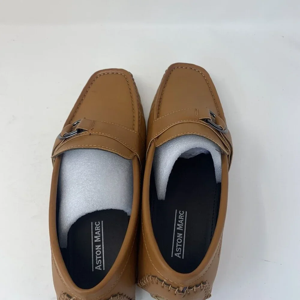 Aston Marc Charter Loafers Men's 9M Tan‎ Side Buckle Casual Slip-on Shoes S0694